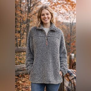 Alpine Sherpa Gray ¼ Zip Fleece Pullover XXL Cozy Winter Jacket